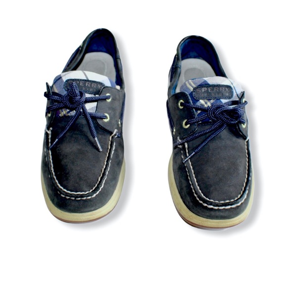 Sperry Topsider Navy Suede Plaid Boat Shoes 9 - Picture 3 of 13